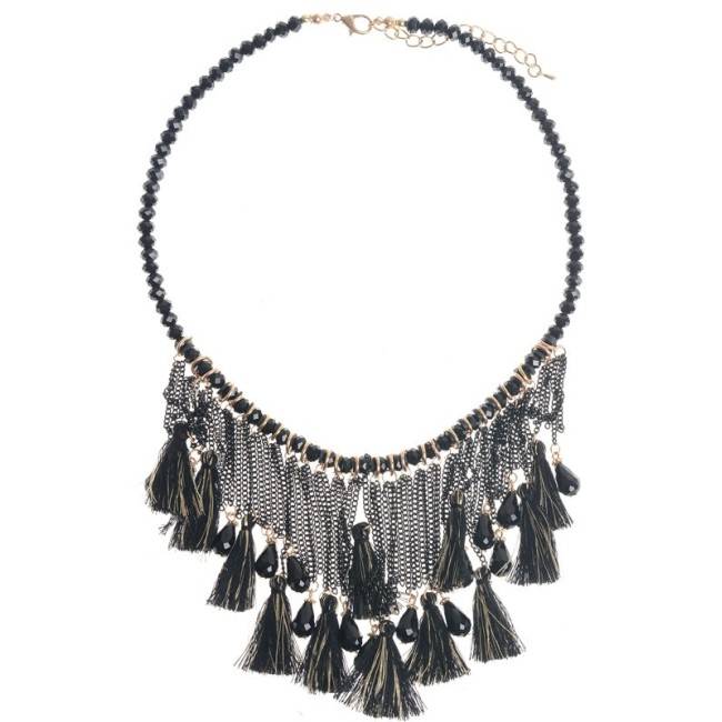 FRINGED BEADS SHORT NECKLACE
