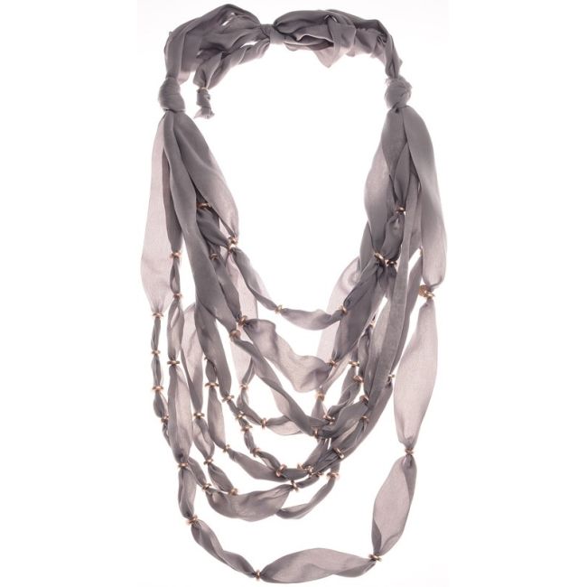 9 STRIPS FABRIC SHORT NECKLACE WITH METAL BEADS