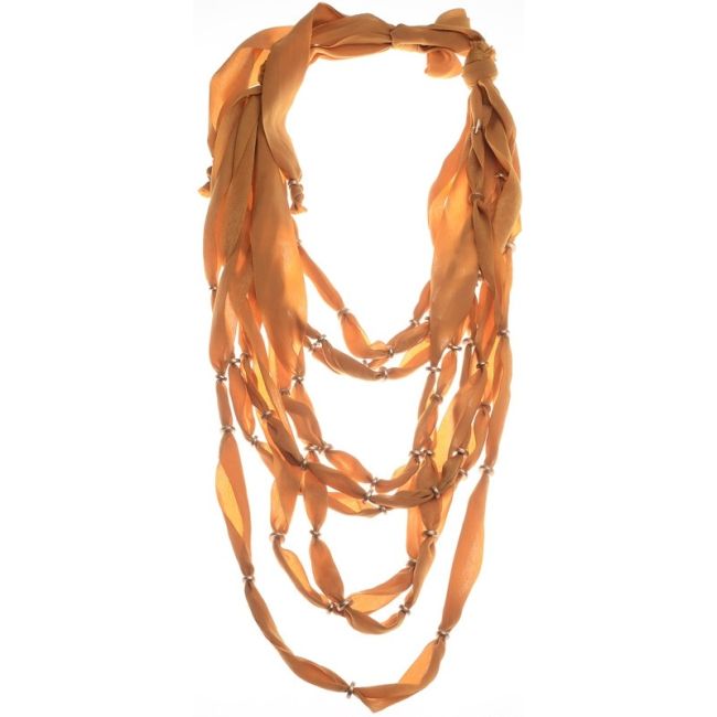 9 STRIPS FABRIC SHORT NECKLACE WITH METAL BEADS