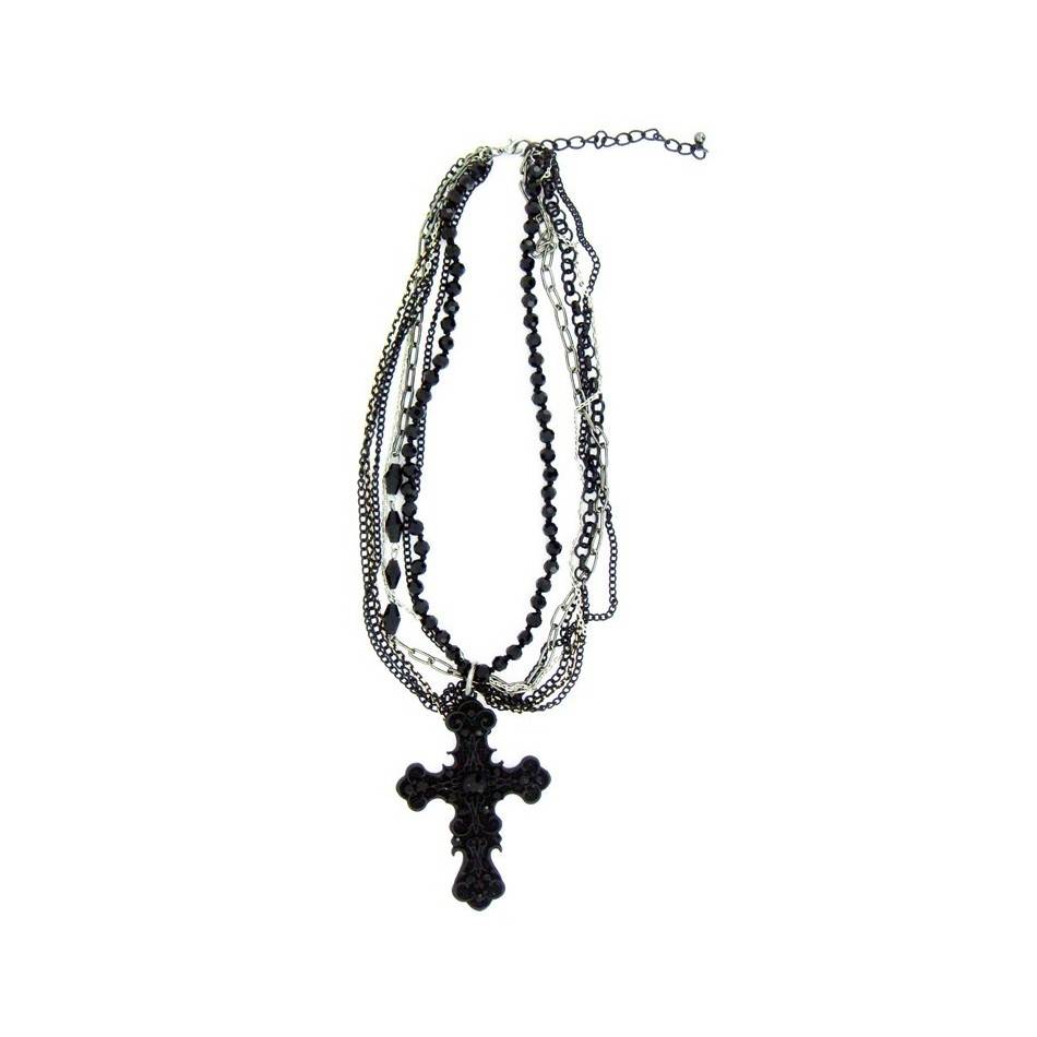 CHAINS SHORT NECKLACE METAL CRYSTALS