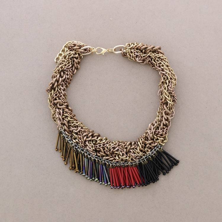 BRAIDED CHAINS SHORT NECKLACE WITH BEADS