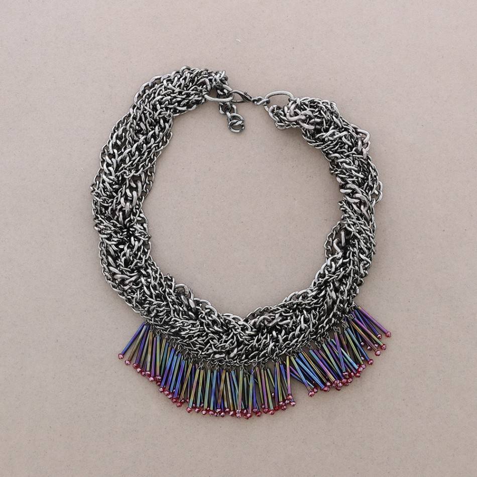 BRAIDED CHAINS SHORT NECKLACE WITH BEADS