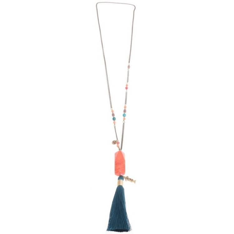 LONG PENDANT NECKLACE FRINGE STONE 2
