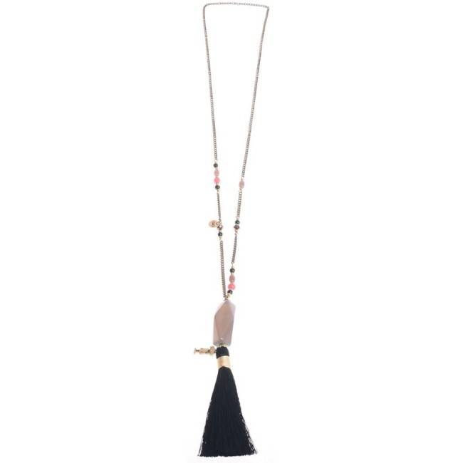 LONG PENDANT NECKLACE FRINGE STONE