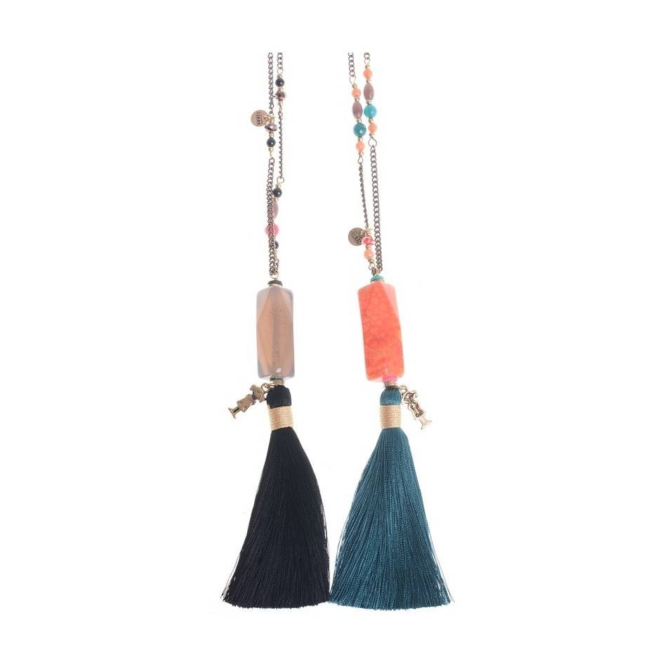 LONG PENDANT NECKLACE FRINGE STONE