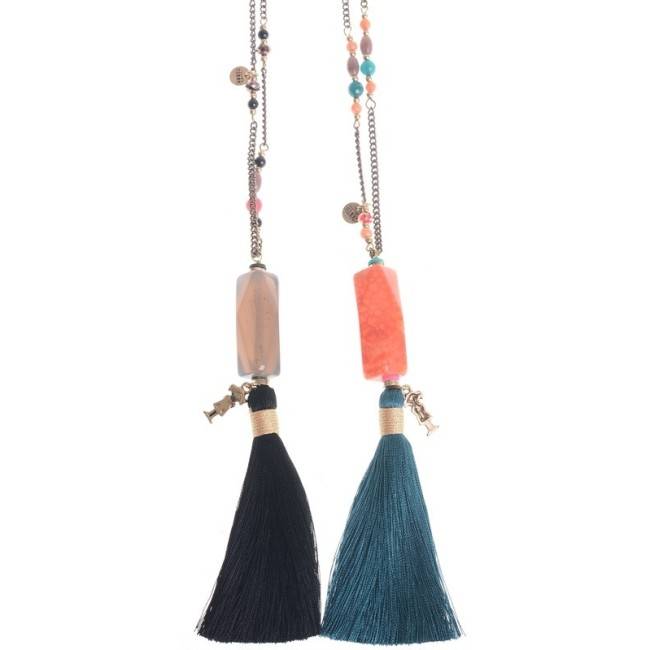LONG PENDANT NECKLACE FRINGE STONE