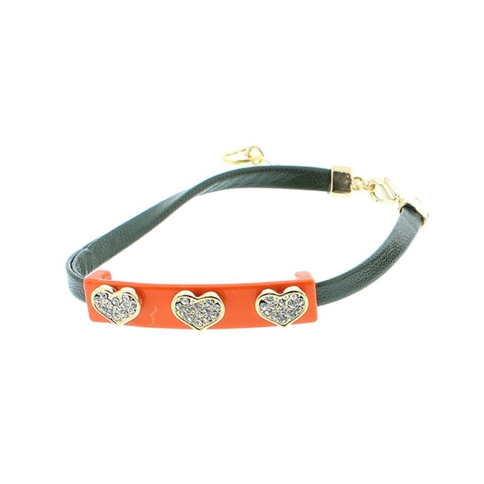 CRYSTAL COLOR METAL LEATHER BRACELET