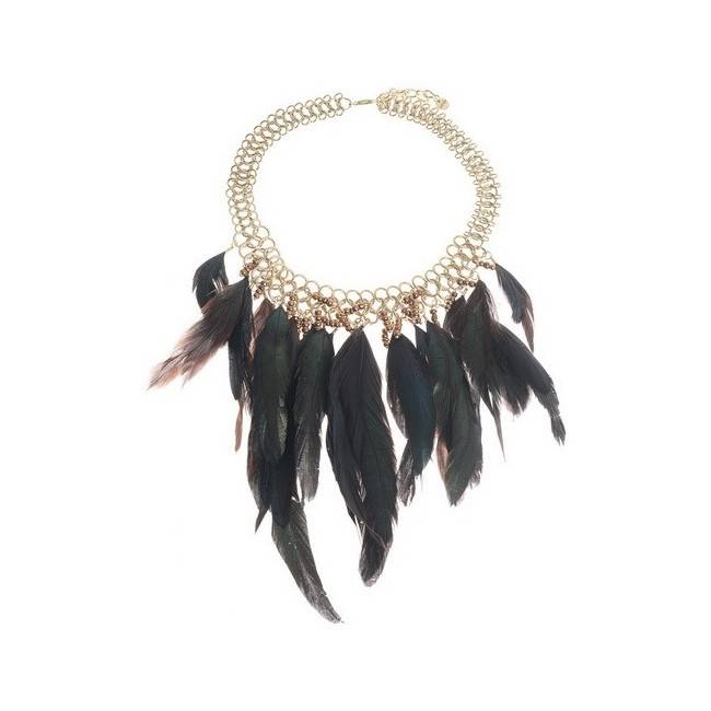 HANGING CHAIN SHORT NECKLACE FEATHERS