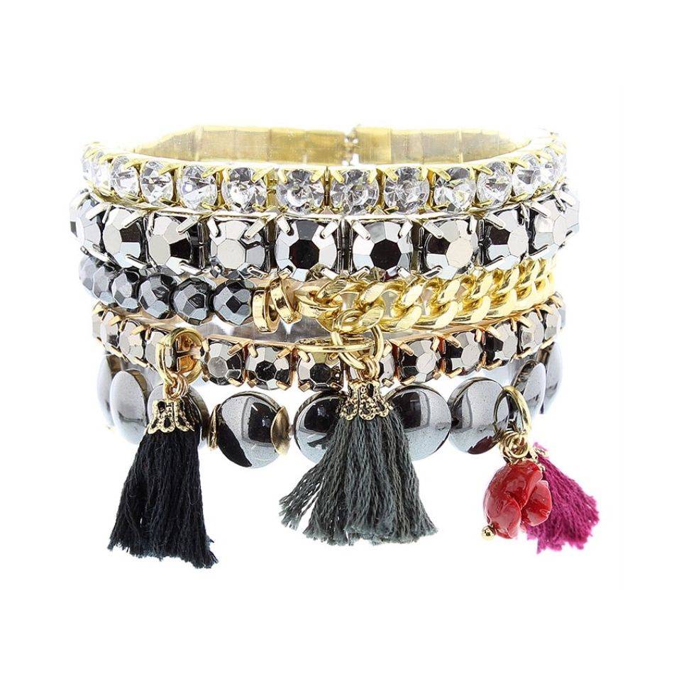 PULSERA 5 TIRAS CUENTAS VARIAS
