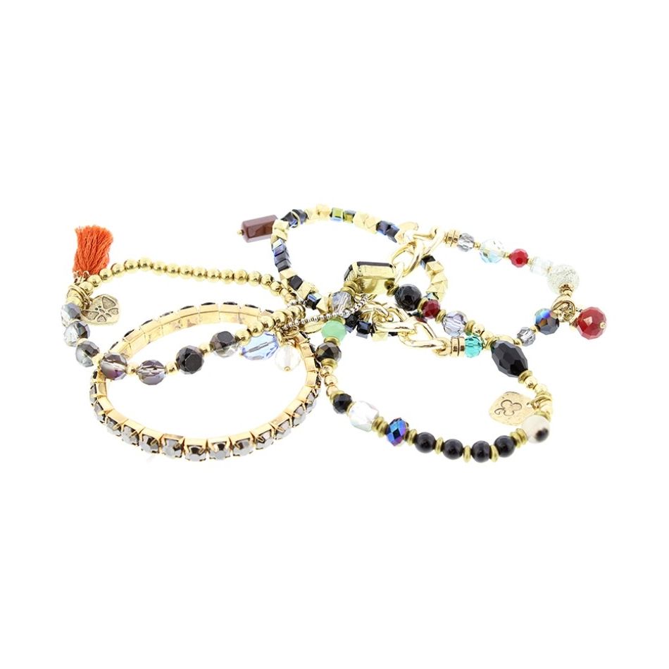 BRACELET 5 STRIPS VARIOUS BEADS