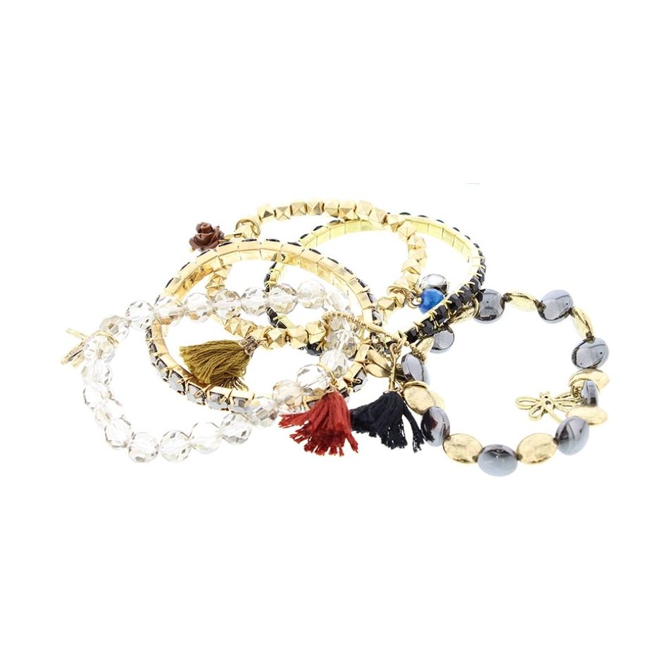 PULSERA 5 TIRAS CUENTAS VARIAS