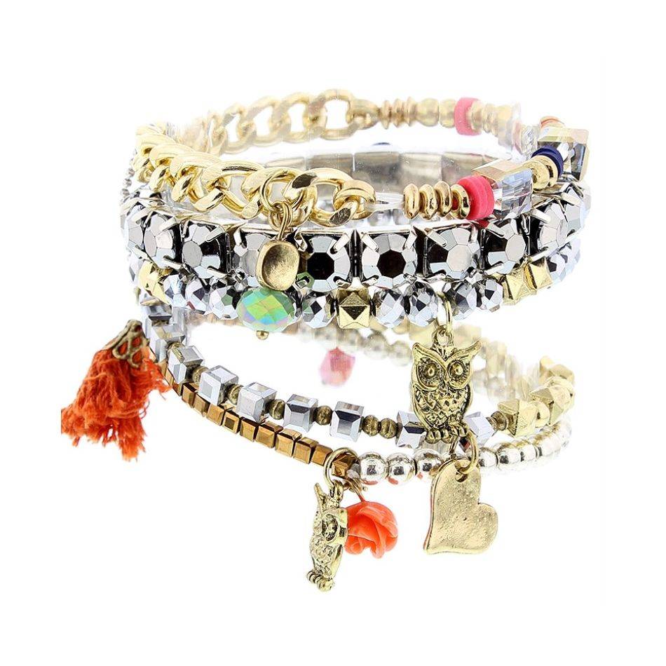 PULSERA 5 TIRAS CUENTAS VARIAS