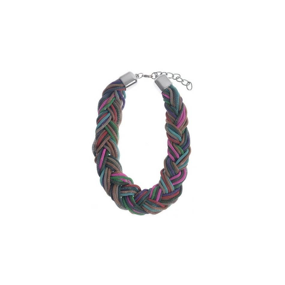 BRAIDED SHORT NECKLACE WITH COLOR CHAINS