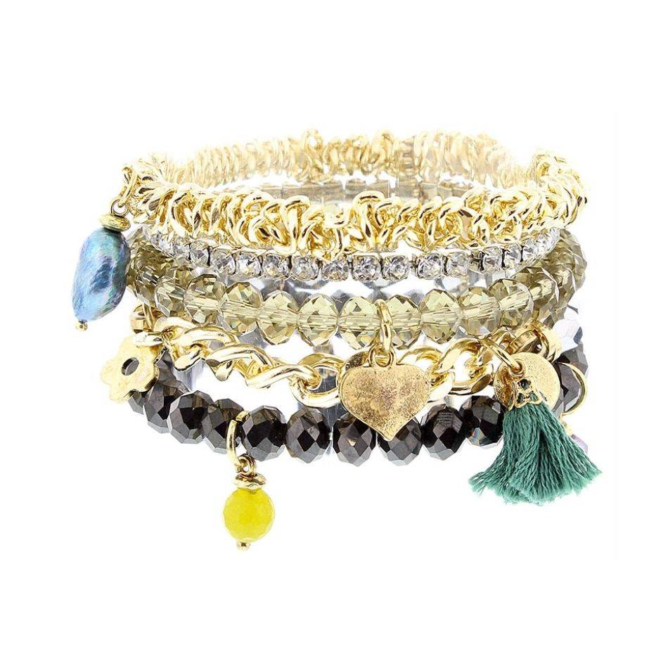 PULSERA 5 TIRAS CUENTAS VARIAS