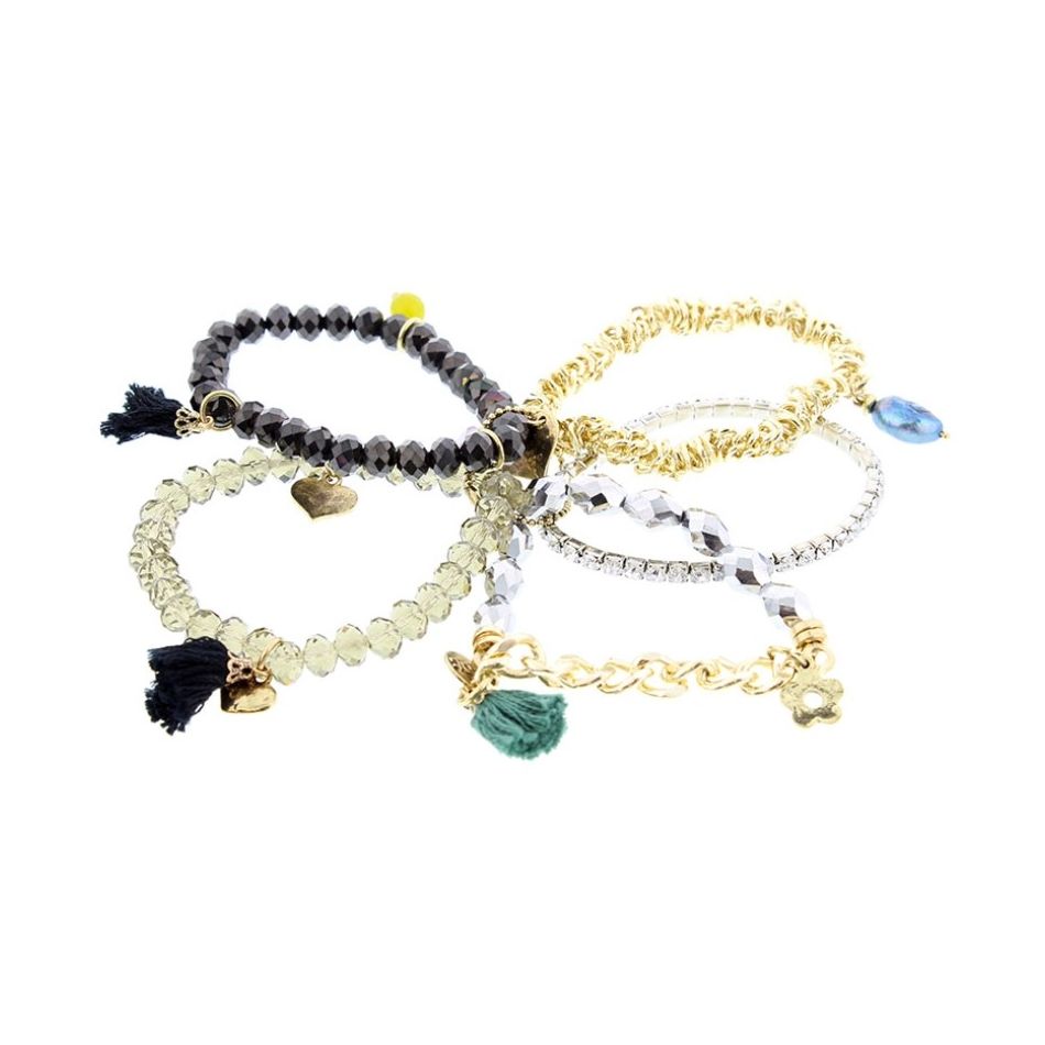 BRACELET 5 STRIPS VARIOUS CHARMS