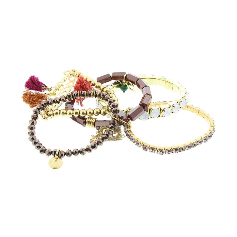BRACELET 5 STRIPS VARIOUS BEADS