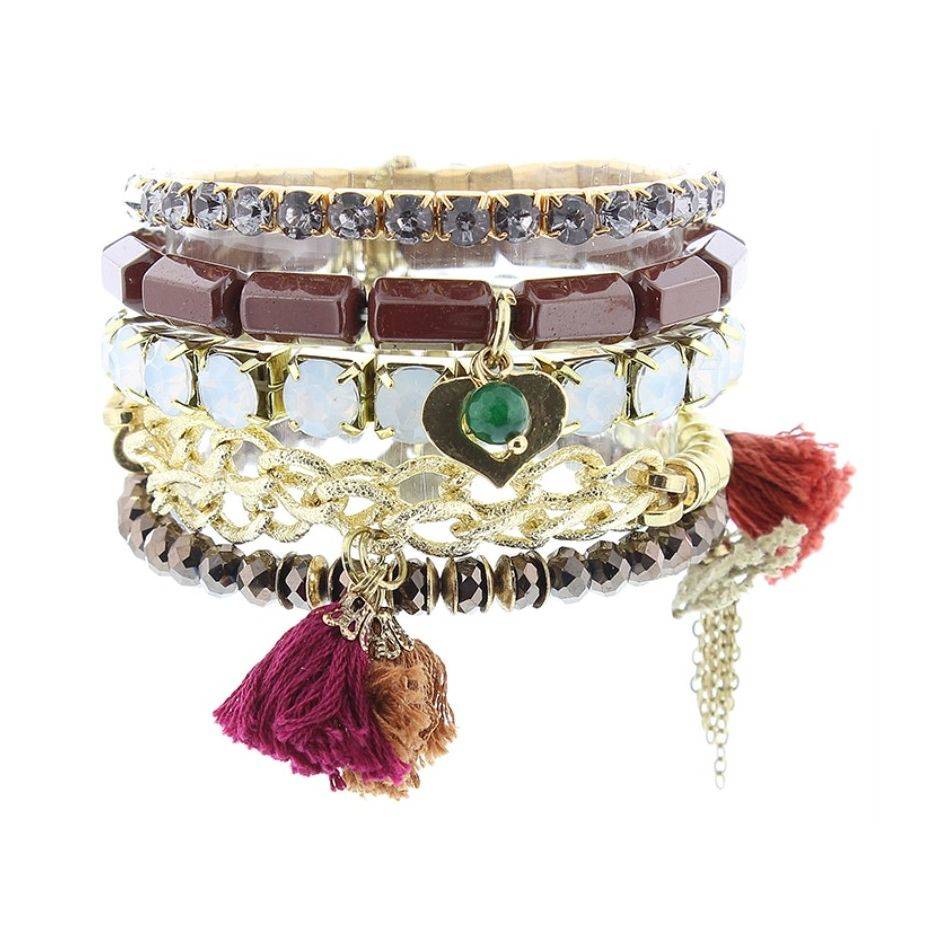 PULSERA 5 TIRAS CUENTAS VARIAS