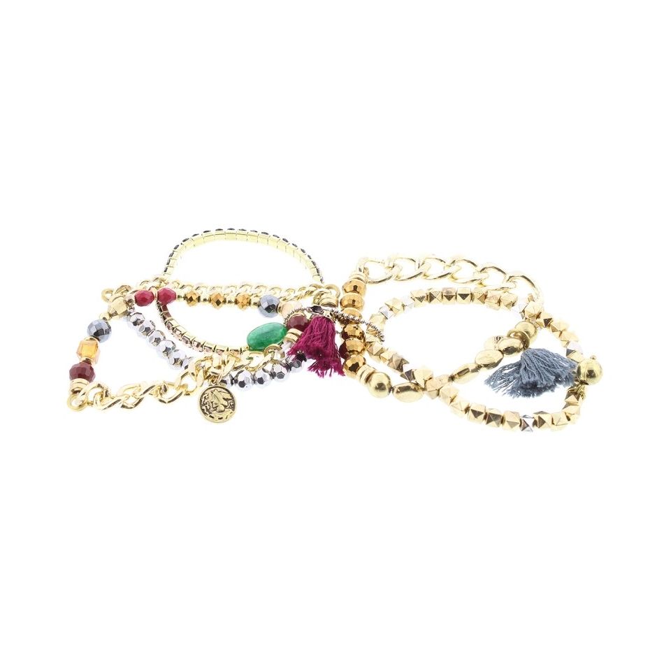 PULSERA 5 TIRAS CUENTAS VARIAS