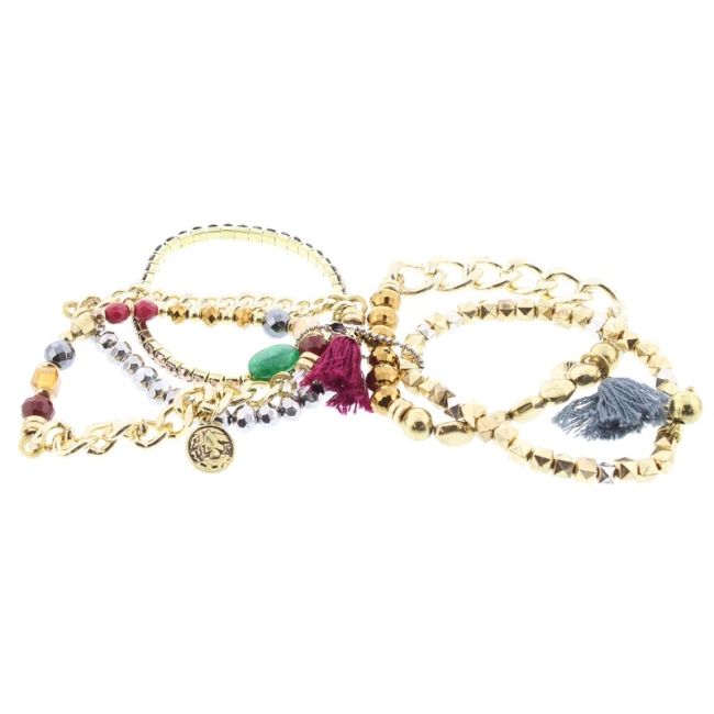BRACELET 5 STRIPS VARIOUS BEADS