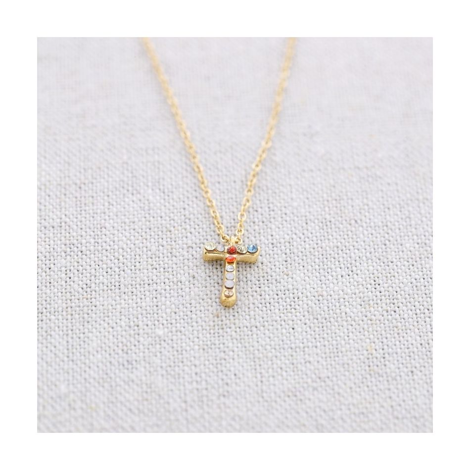 INITIAL T STEEL CRYSTALS SHORT NECKLACE