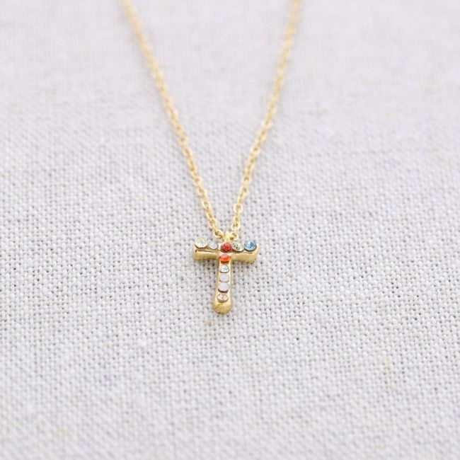 INITIAL T STEEL CRYSTALS SHORT NECKLACE