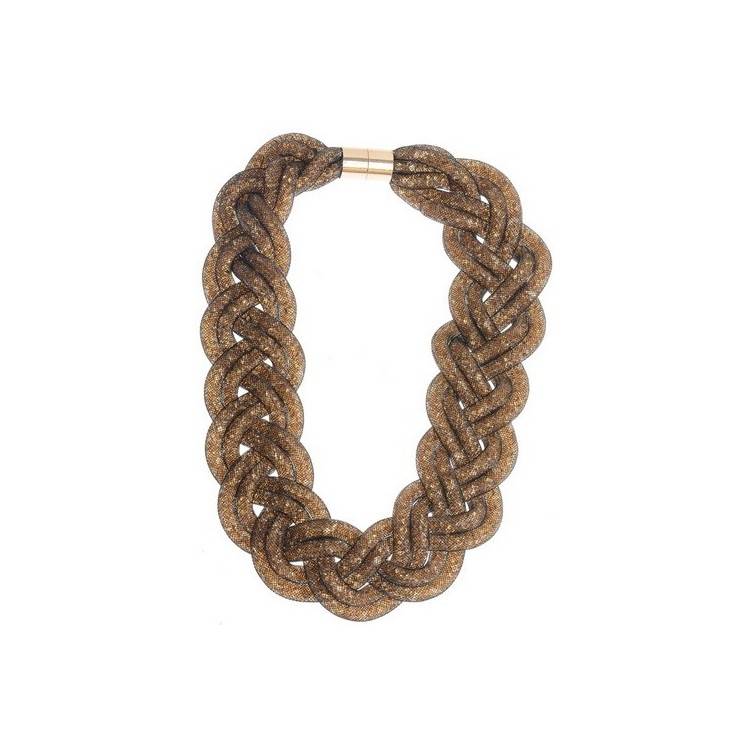 BRAIDED SHORT NECKLACE WITH STUFFED TUBES 2