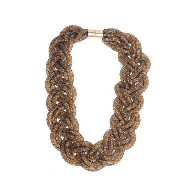 BRAIDED SHORT NECKLACE WITH STUFFED TUBES