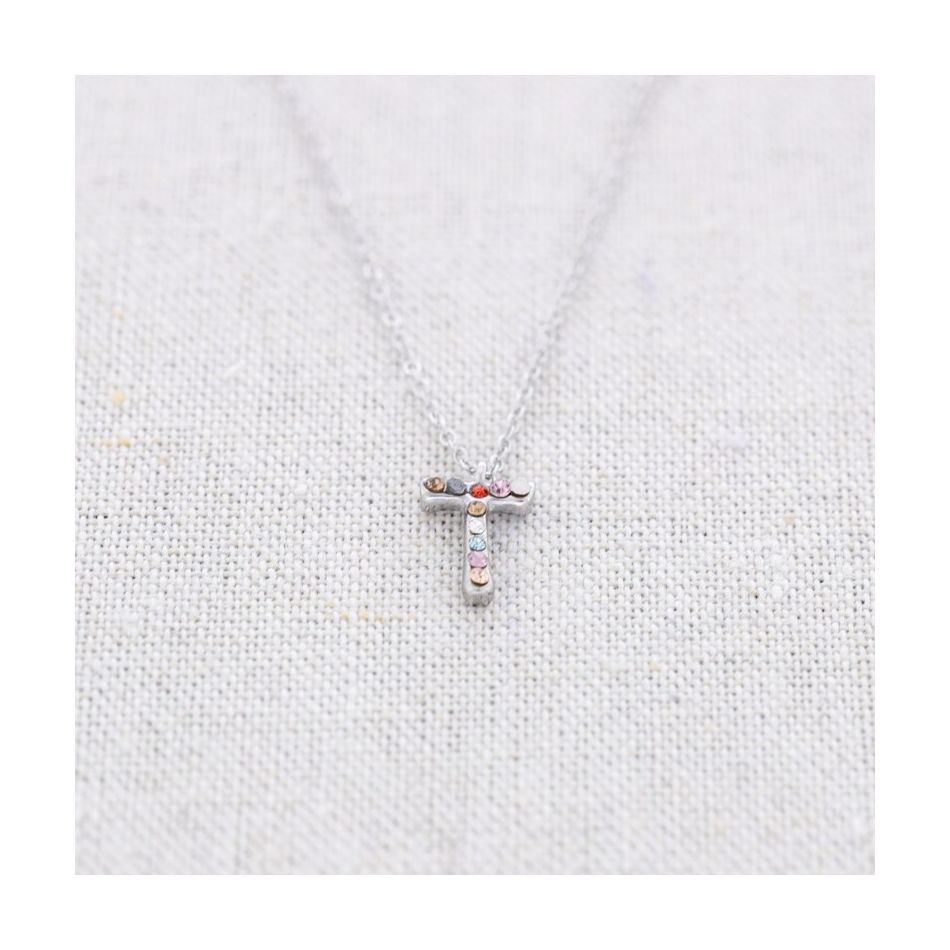 INITIAL T STEEL CRYSTALS SHORT NECKLACE