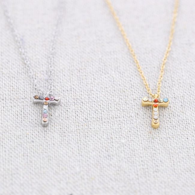 INITIAL T STEEL CRYSTALS SHORT NECKLACE