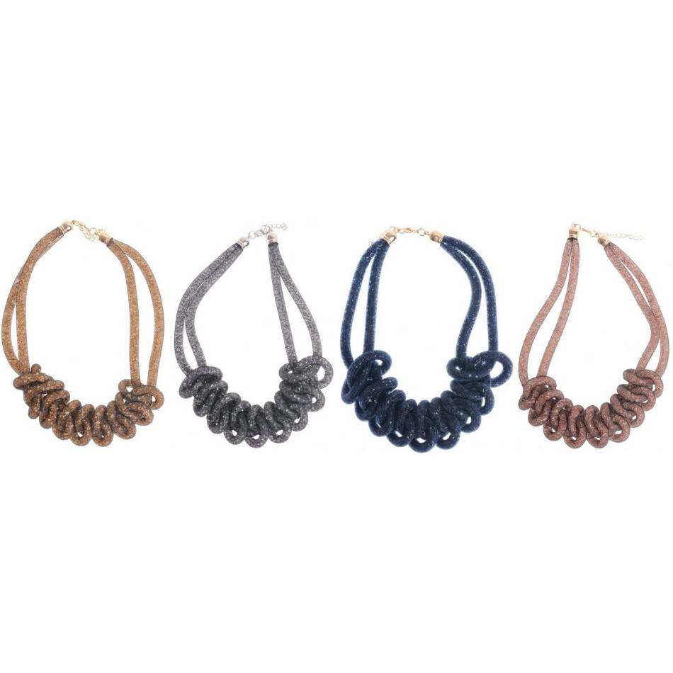 BRAIDED SHORT NECKLACE WITH STUFFED TUBES