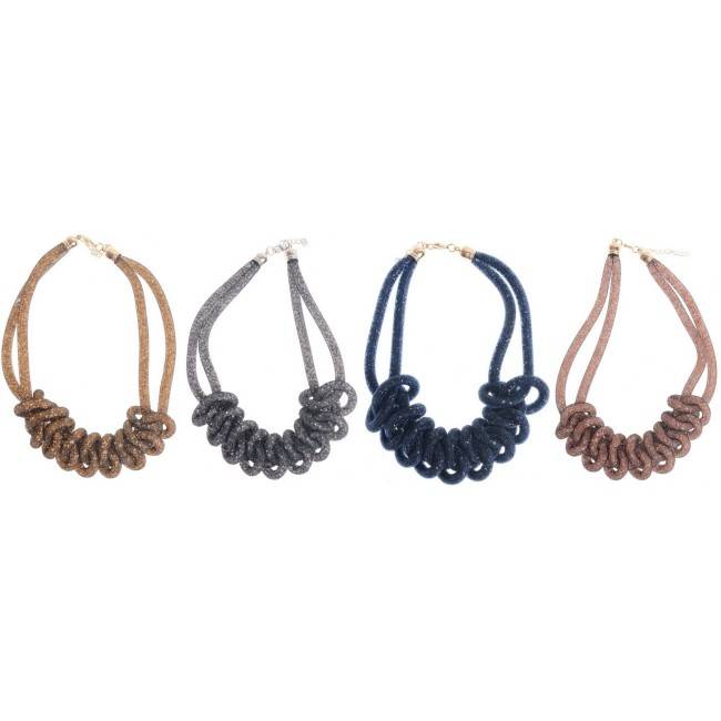 BRAIDED SHORT NECKLACE WITH STUFFED TUBES
