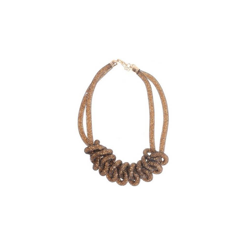 BRAIDED SHORT NECKLACE WITH STUFFED TUBES
