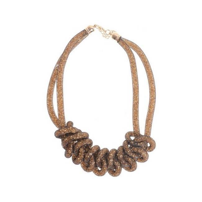 BRAIDED SHORT NECKLACE WITH STUFFED TUBES