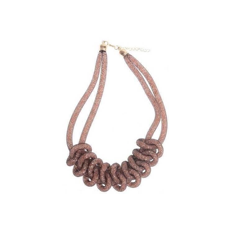 BRAIDED SHORT NECKLACE WITH STUFFED TUBES