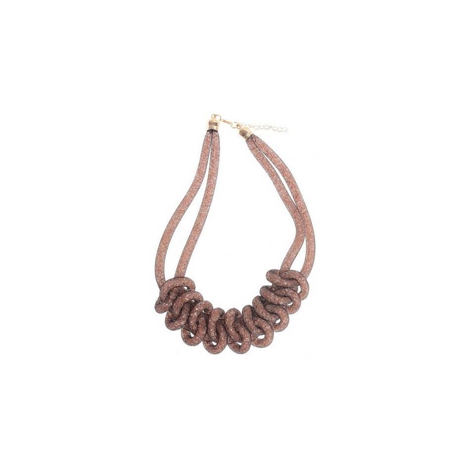 BRAIDED SHORT NECKLACE WITH STUFFED TUBES