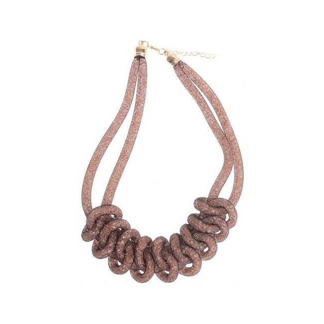 BRAIDED SHORT NECKLACE WITH STUFFED TUBES