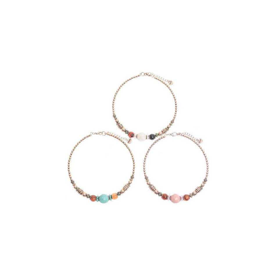 METAL STONE BEADS SHORT NECKLACE