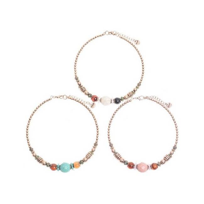METAL STONE BEADS SHORT NECKLACE
