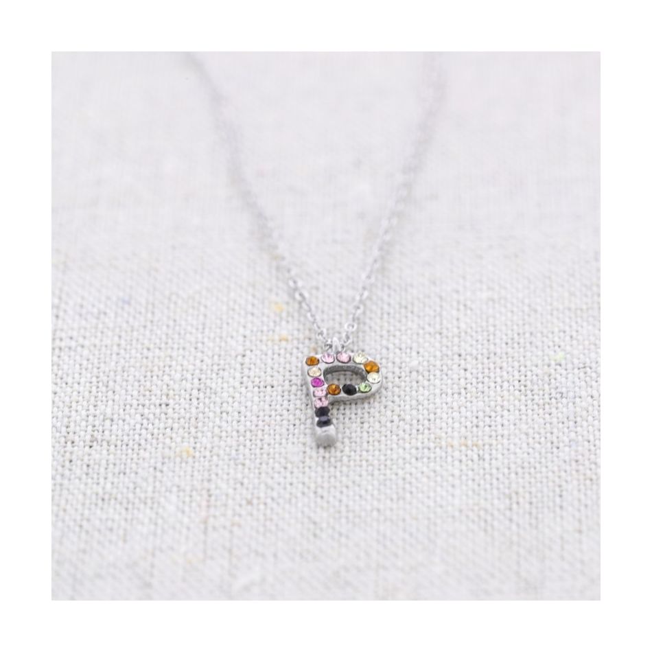 INITIAL P STEEL CRYSTALS SHORT NECKLACE