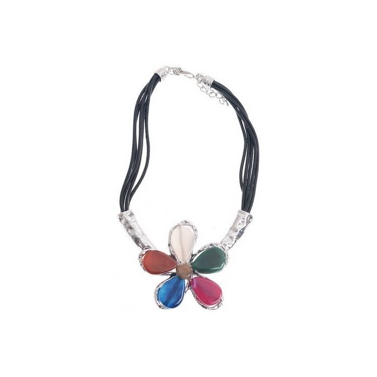 STONE FLOWER METAL SHORT NECKLACE