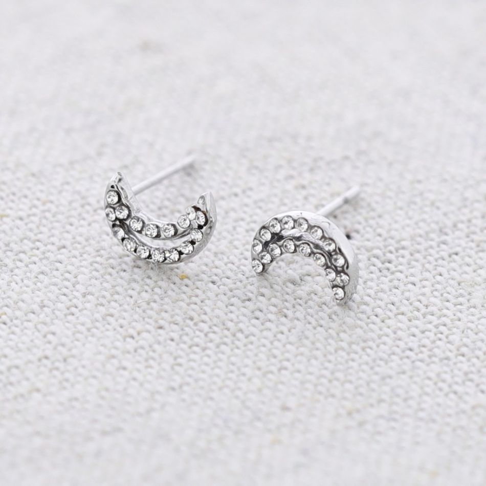 STEEL EARRINGS MOON CRYSTALS