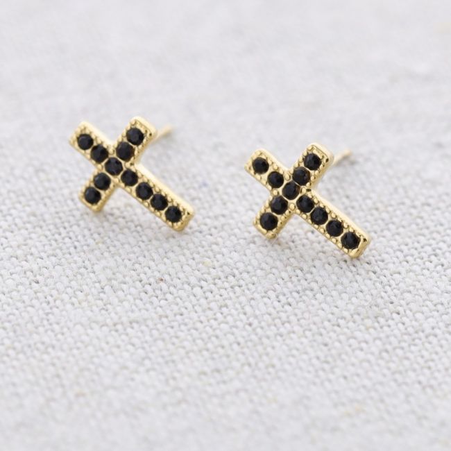 PENDIENTES ACERO CRUZ CRISTALES