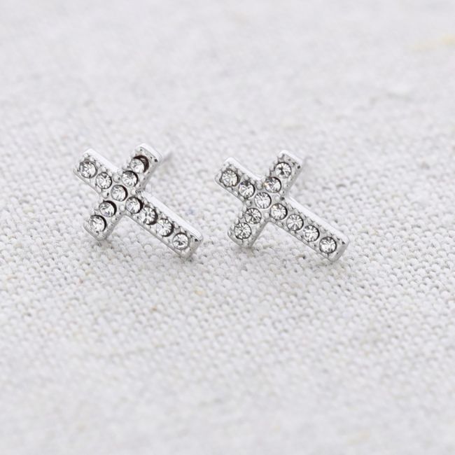CRYSTAL CROSS STEEL EARRINGS
