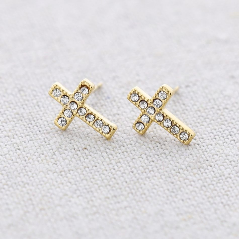 CRYSTAL CROSS STEEL EARRINGS