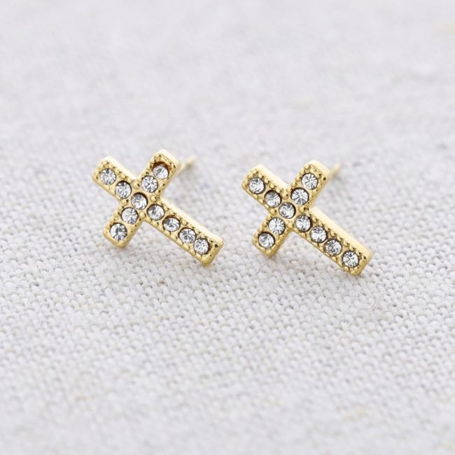 CRYSTAL CROSS STEEL EARRINGS