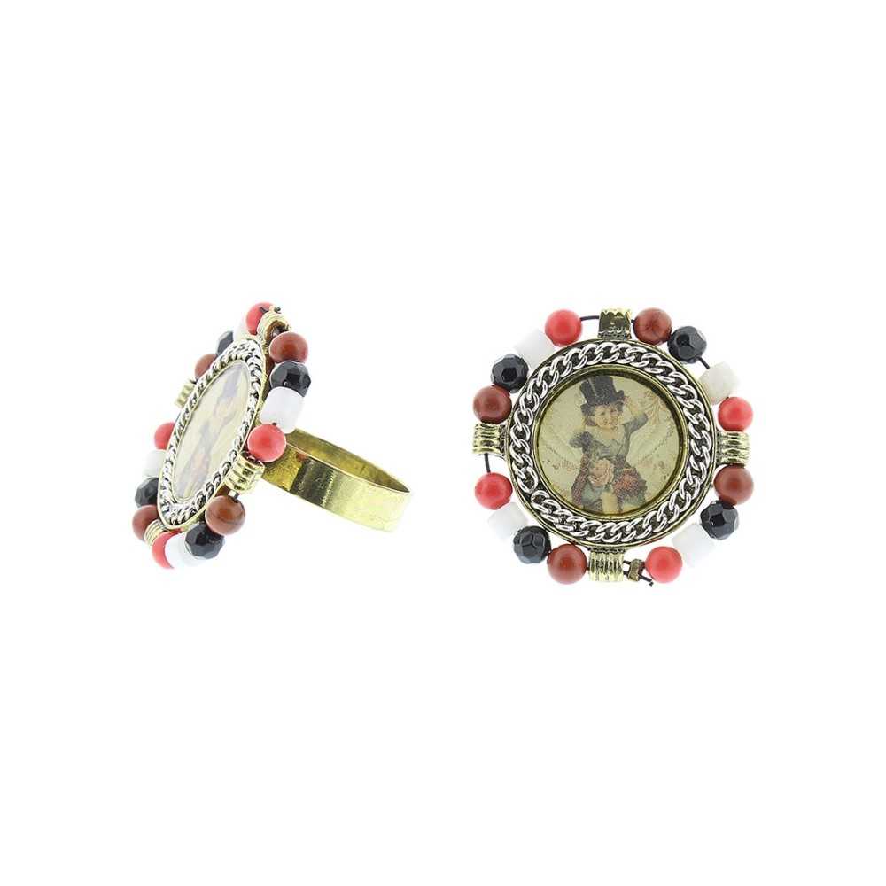 METAL ENAMEL RING WITH BEADS Adjustable ring