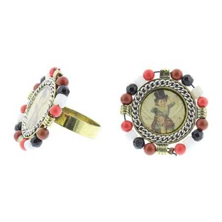 METAL ENAMEL RING WITH BEADS Adjustable ring