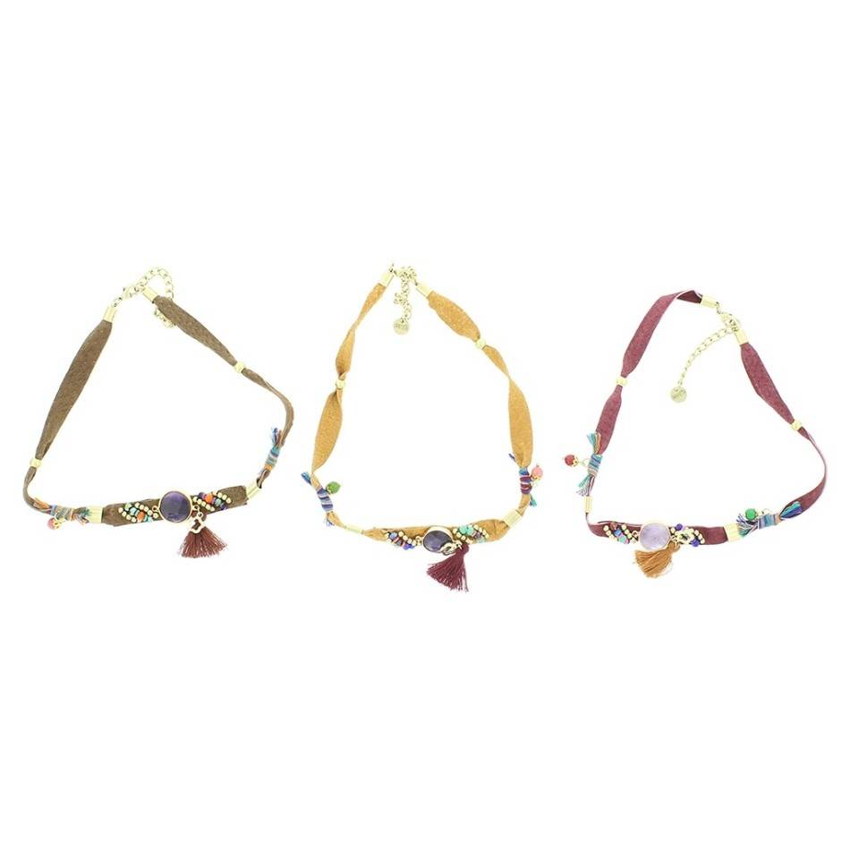 DELUXE ETHNIC LEATHER SHORT NECKLACE