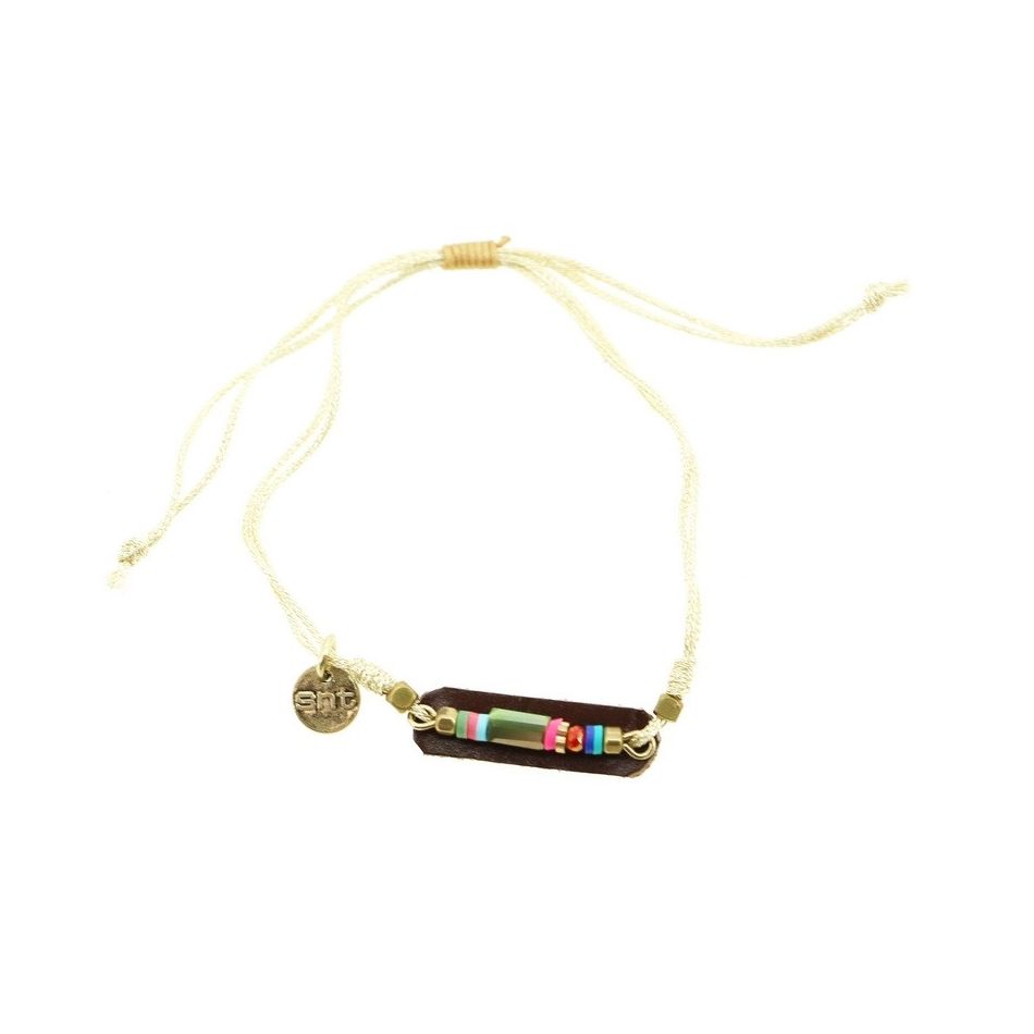 PULSERA  MACRAMÉ CUERO CUENTAS