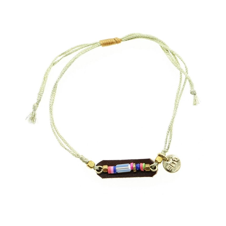 PULSERA  MACRAMÉ CUERO CUENTAS